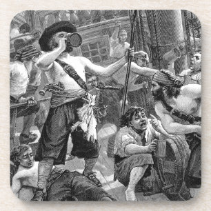 Posavasos Piratas antiguos luchando y bebiendo en el barco
