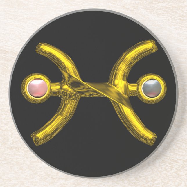 Posavasos PISCES GOLD ZODIAC BIRTHDAY JEWEL Pearls, Negro (Frente)