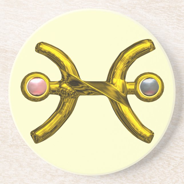 Posavasos PISCES GOLD ZODIAC CUMPLEAÑOS JEWEL Pearl Ivory (Frente)