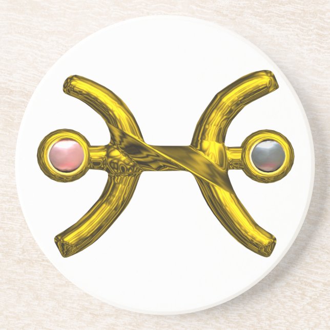 Posavasos PISCES GOLD ZODIAC CUMPLEAÑOS JEWEL Perla Blanca R (Frente)