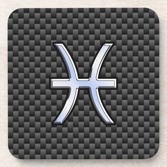 Posavasos Pisces Zodiac Symbol on Carbon Fiber Style (Frente)