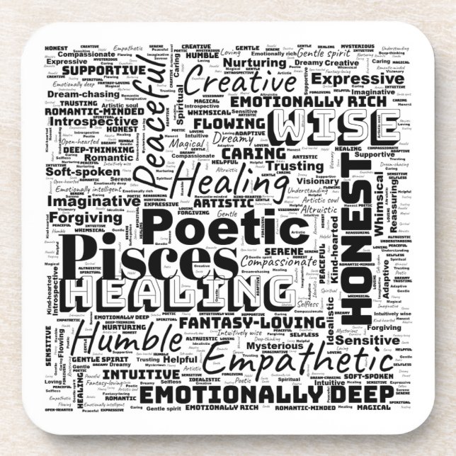Posavasos Pisces Zodiac Word Cloud Inspiration (Frente)