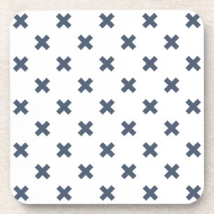 Posavasos Pisos cruzados de color azul-gris sobre blanco