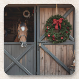 Posavasos Pista de granero ecuestre de Navidad