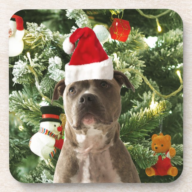 Posavasos Pitbull Perro Árbol de Navidad Ornamentos Snowman (Frente)
