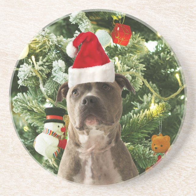 Posavasos Pitbull Perro Árbol de Navidad Ornamentos Snowman (Frente)