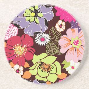 Posavasos PixDezines Alegre Floral Retro, Fondo Personalizad