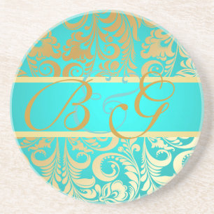Posavasos PixDezines Bellissimo Damask, Boda Monograma