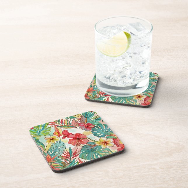 Posavasos PixDezines Retro Hyper H2 Hawái Floral Follaje (Lado Derecho)