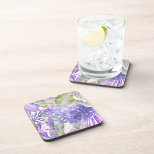 Posavasos PixDezines Selva Hawaiana Follaje Verde Purpura