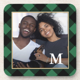 Posavasos Placa verde de vacaciones con foto de monograma
