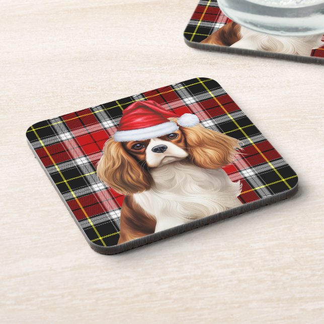 Posavasos Plaid Cavalier King Charles Spaniel Santa Dog (Lado Izquierdo)