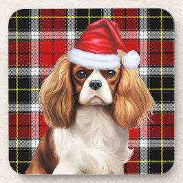 Posavasos Plaid Cavalier King Charles Spaniel Santa Dog