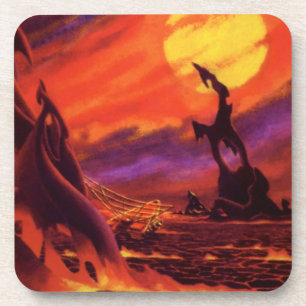 Posavasos Planeta Volcánico de Ciencia Ficción Vintage con L