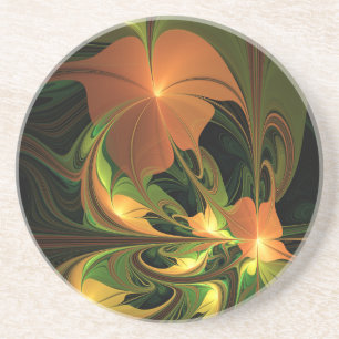 Posavasos Planta de fantasía abstracta verde herrumbre marró