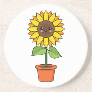 Posavasos Planta de girasol de Kawaii en una olla