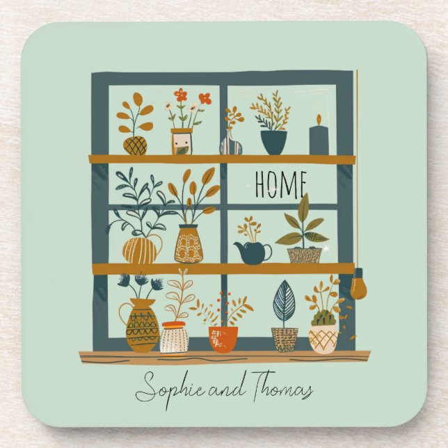 Posavasos Plantas Potadas Cute Nombre Pareja Hogar Dulce Hog (Frente)