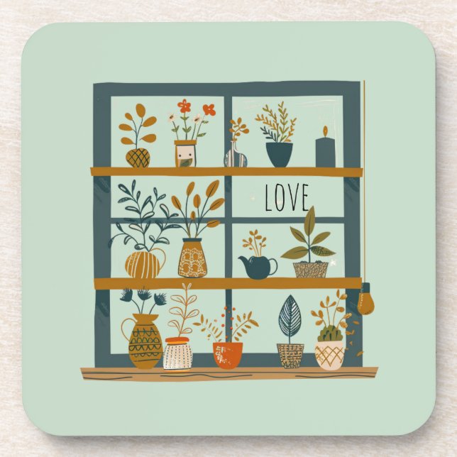 Posavasos Plantas Potadas En La Ventana Sin Un Amor Agradabl (Frente)