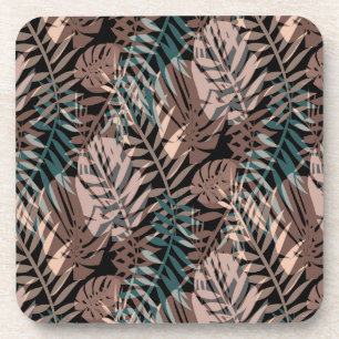 Posavasos Plantas tropicales, selva, trópicos, beige, hojas