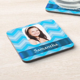 Posavasos Plantilla de foto personalizada de chevron azul