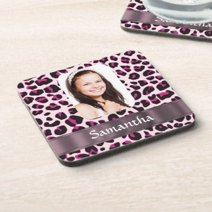 Posavasos Plantilla de fotografía de impresión de leopardo r
