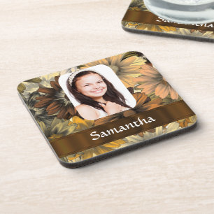 Posavasos Plantilla de fotografía floral marrón
