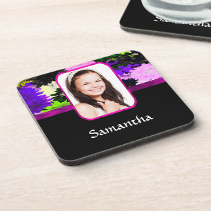 Posavasos Plantilla de fotografía floral multicolor