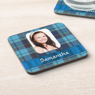 Posavasos Plantilla de platillos fotográficos azul tartán