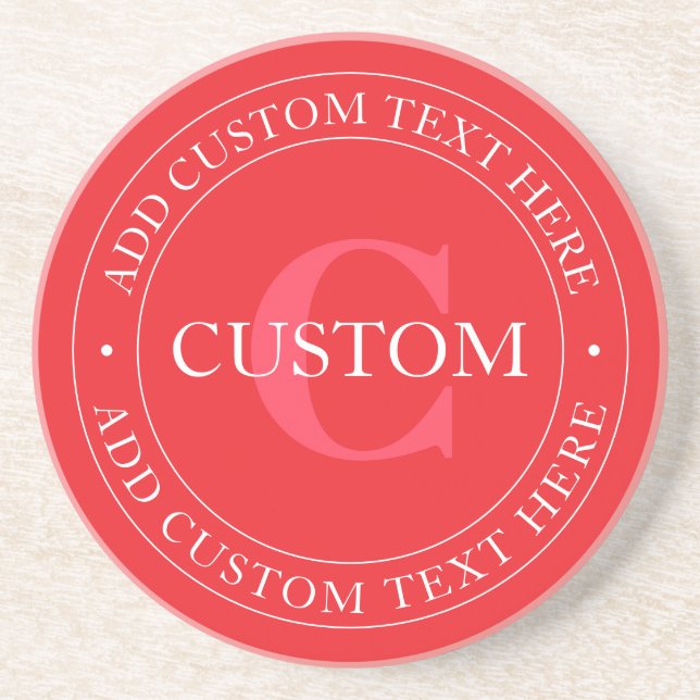 Posavasos Plantilla de texto circular elegante blanco rojo e (Frente)