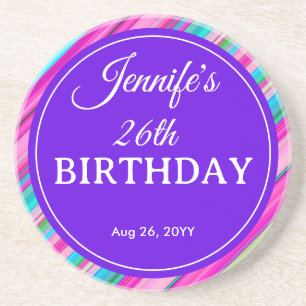 Posavasos Plantilla personalizada de cumpleaños con rayas de