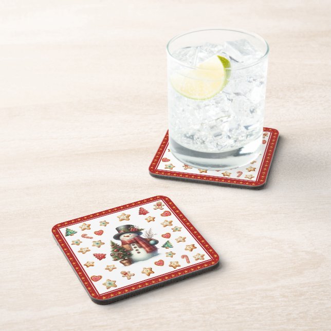 Posavasos Plastic Coaster Snowman and Christmas Cookies Red (Lado Derecho)