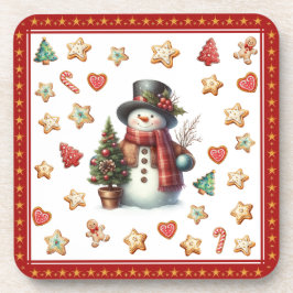 Posavasos Plastic Coaster Snowman and Christmas Cookies Red