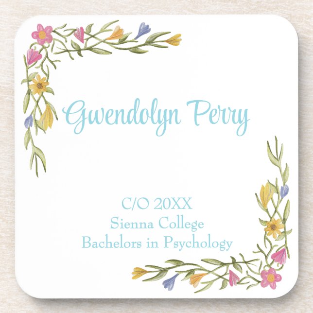 Posavasos Plástico Fiesta de graduación de Floral Boho Colle (Frente)