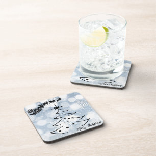 Posavasos Plata espumosa con copo de nieve, Santa, reno