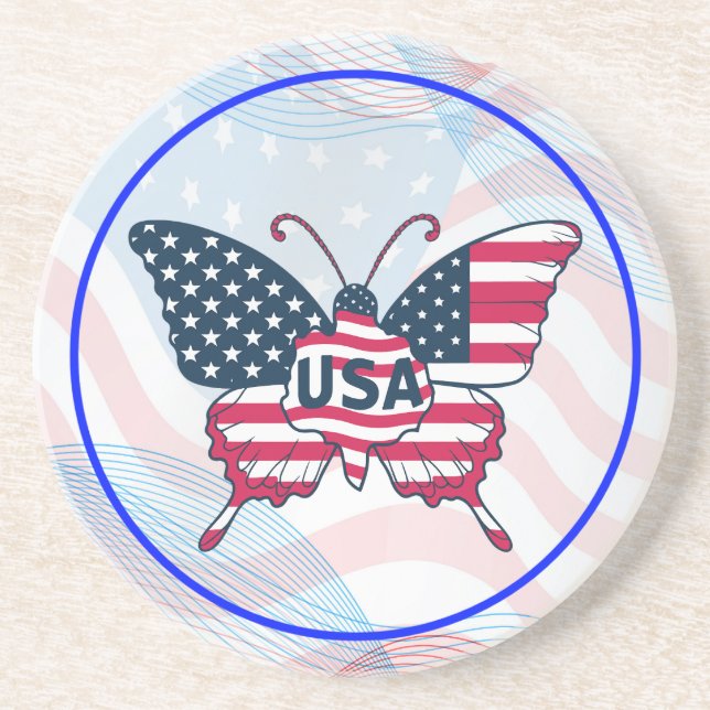 Posavasos Plataforma de papel American Flag Butterfly Design (Frente)