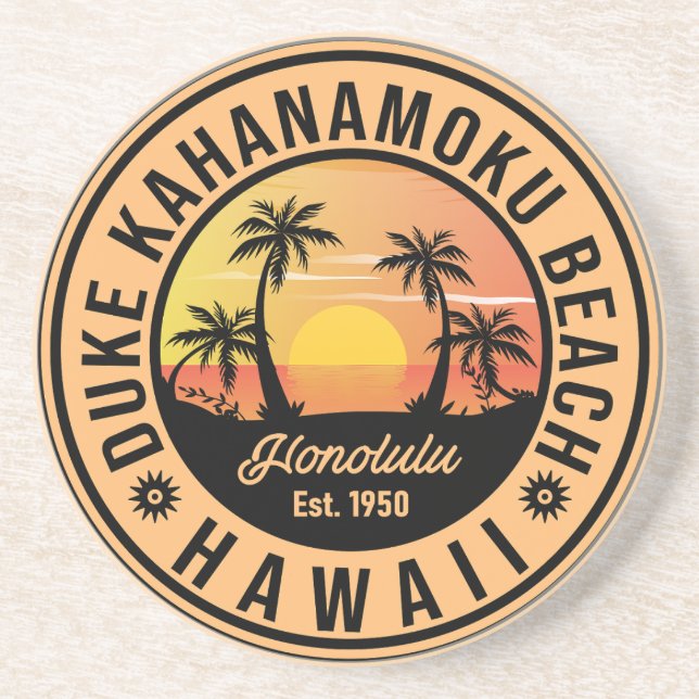 Posavasos Playa Duke Kahanamoku Hawaii Retro Palmeras 60 (Frente)