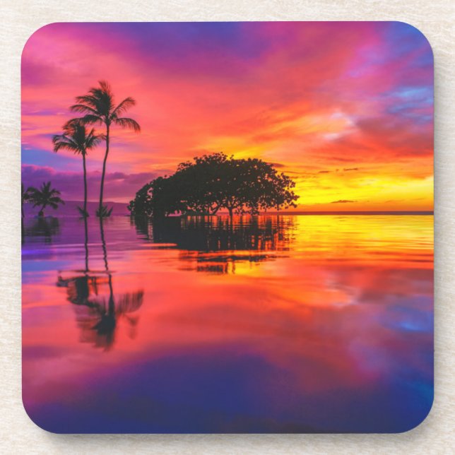 Posavasos Playa majestuosa de la puesta del sol el | Wailea, (Frente)