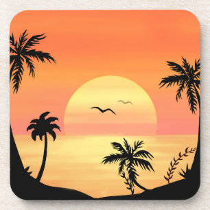 Posavasos Playa Tropical Palm Tree Silhouette Art