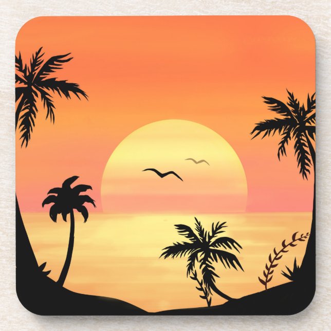 Posavasos Playa Tropical Palm Tree Silhouette Art (Frente)