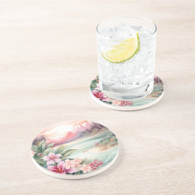 Posavasos Playa Tropical Rosa (Lado)