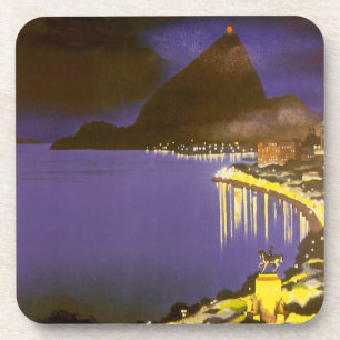 Posavasos Playa Vintage de Noche en Río de Janeiro, Brasil