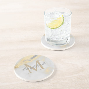 Posavasos Plaza de oro y mármol gris en monograma