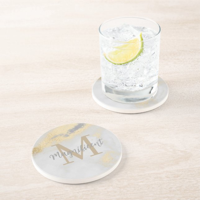 Posavasos Plaza de oro y mármol gris en monograma (Lado)