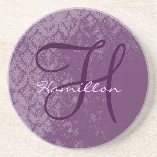 Posavasos Plum Damask Monograma Boda Aniversario Astras