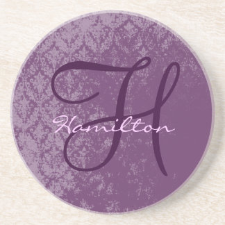 Posavasos Plum Damask Monograma Boda Aniversario Astras