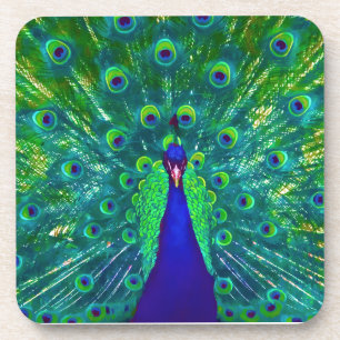 Posavasos Pluma de pavo real neón/psicodélica de PixDezines