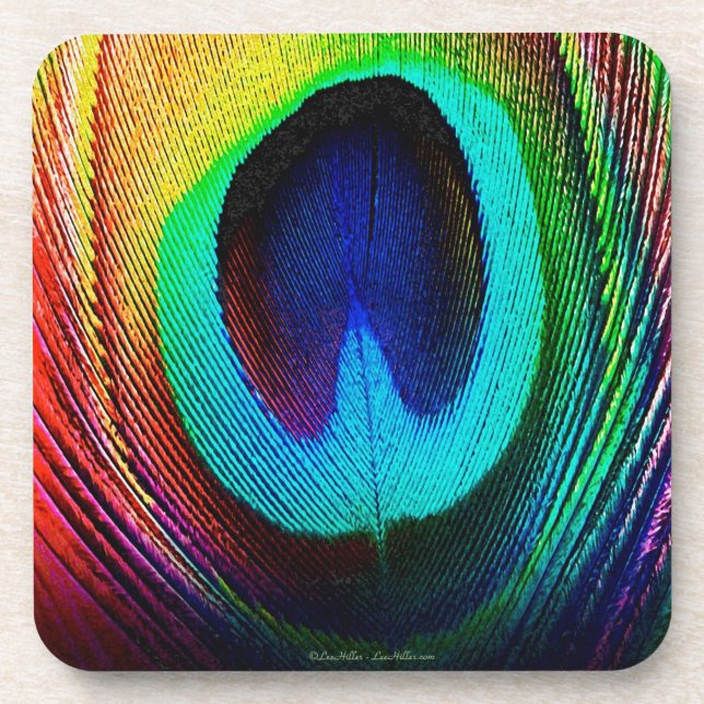 Posavasos Pluma de pavo real vibrante (Frente)