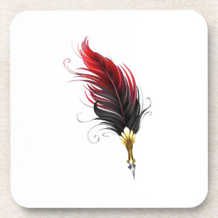 Posavasos Pluma de plumas rojas con nido de oro