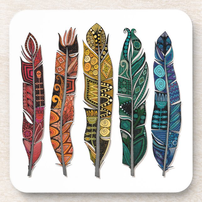Posavasos plumas de arcoiris boho (Frente)