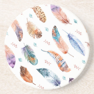 Posavasos Plumas Dibujadas a Mano: Patrón de Fondo Blanco